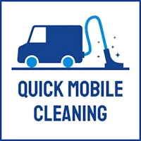 a blue and white sign with the words quick mobile cleaning